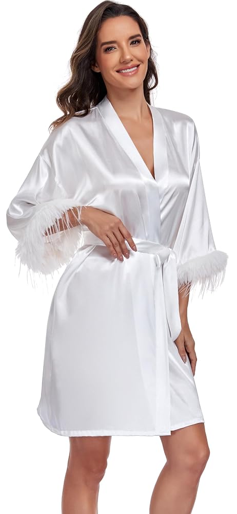 Feather Sleeve Bridal Robe with Gold Embroidery, view 3
