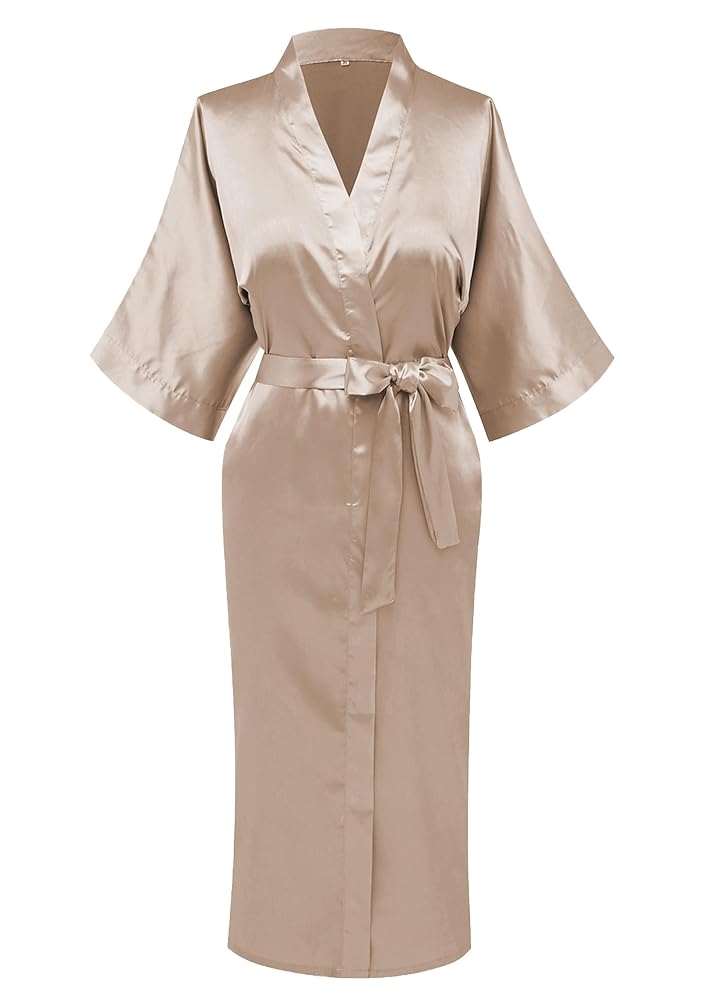 Long Satin Robe with Pockets, view 4