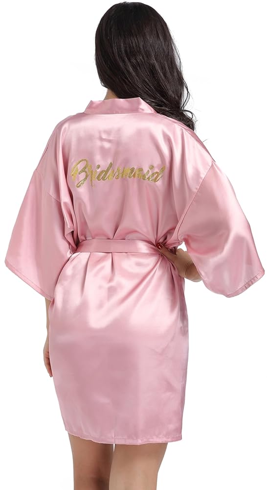 Satin Kimono Robe with Gold Glitter Lettering