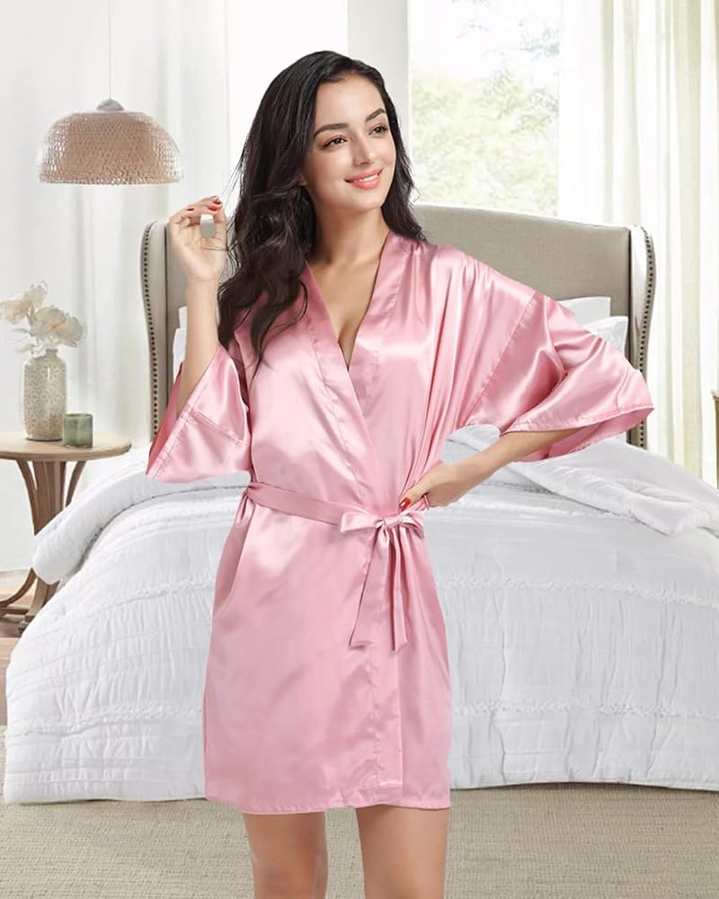 Satin Kimono Robe with Gold Glitter Lettering, view 2
