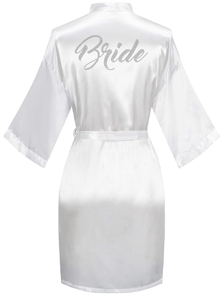 Satin Kimono Robe with Rhinestone Lettering