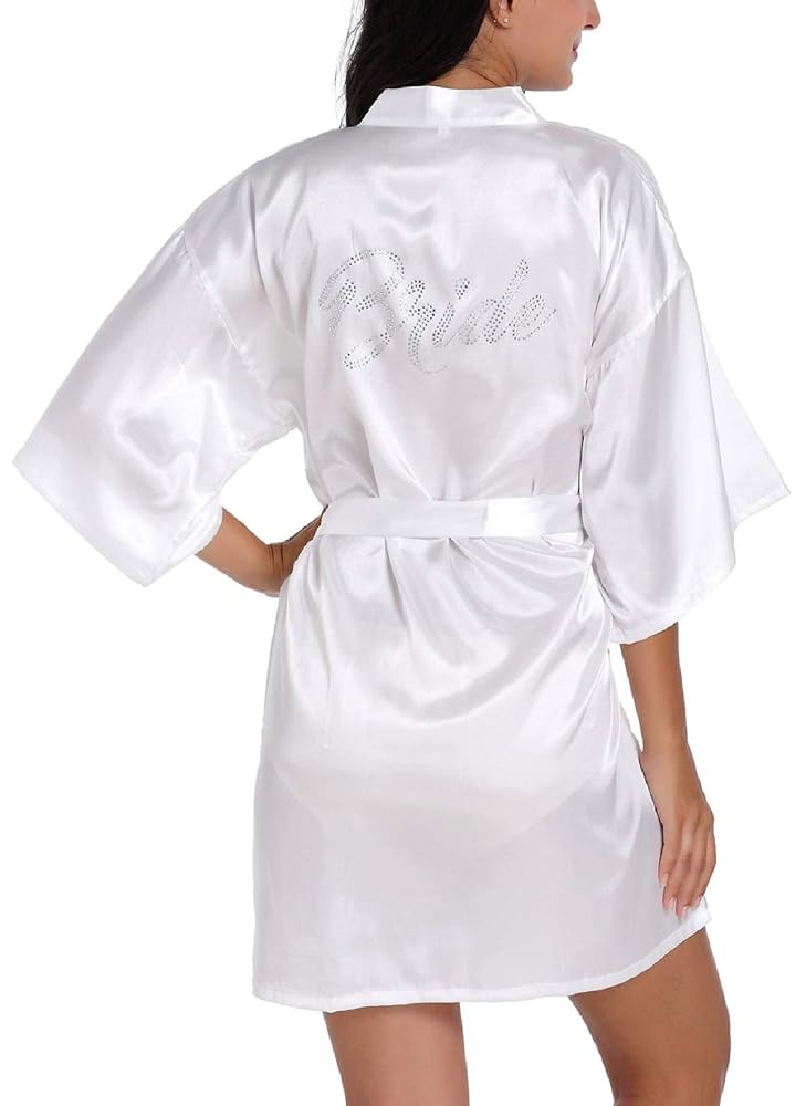 Satin Kimono Robe with Rhinestone Lettering, view 3