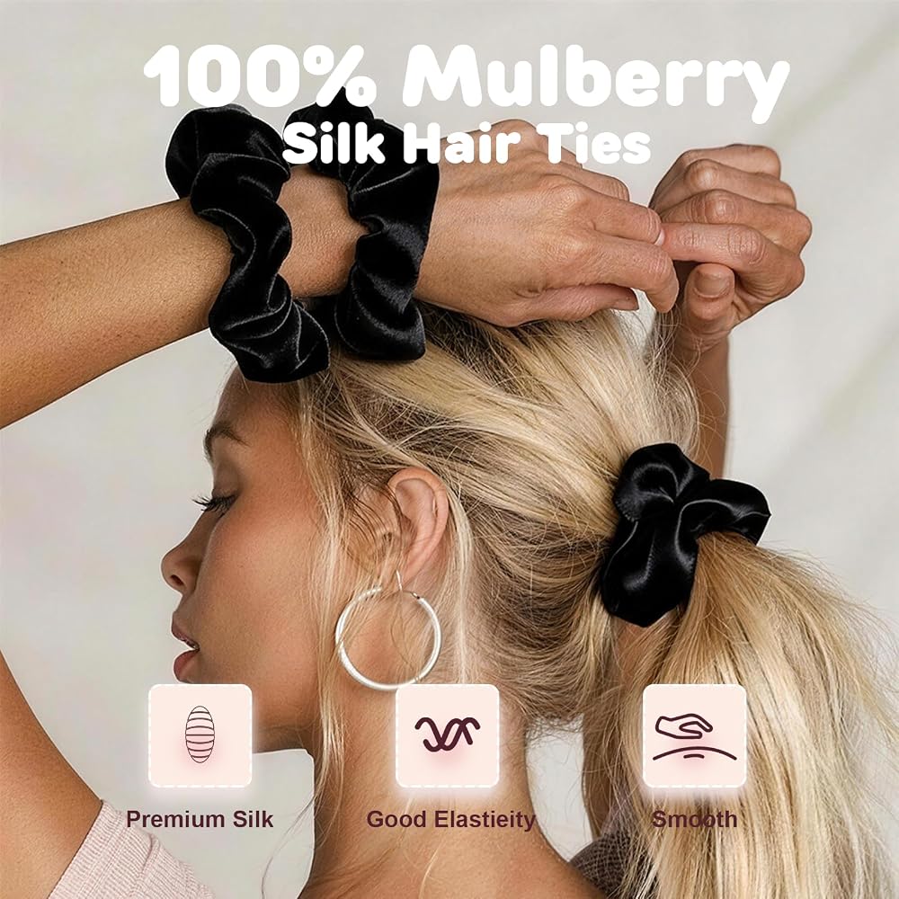 Satin Scrunchies 5-Pack, Black, view 4