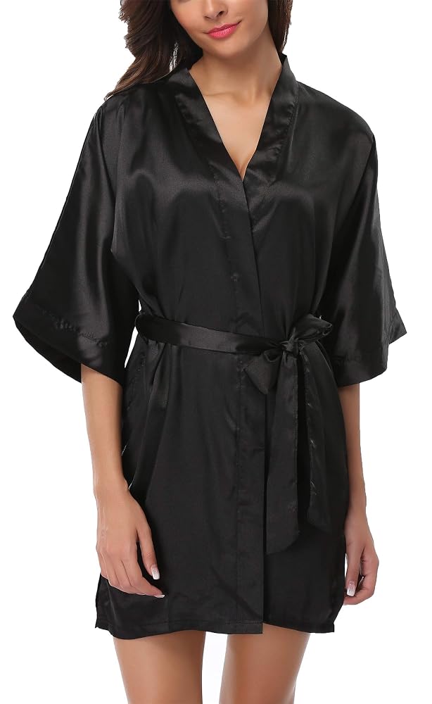 Short Satin Bridal Party Robe, view 3